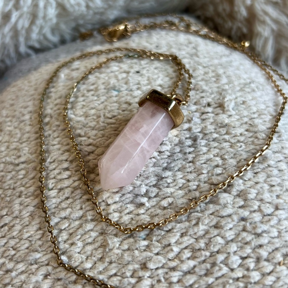 Rose Quartz Gold Tone Necklace